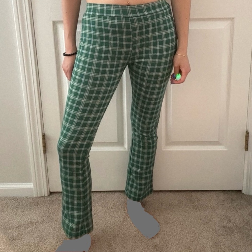 UO Green Plaid Casey Kick Flare Pant